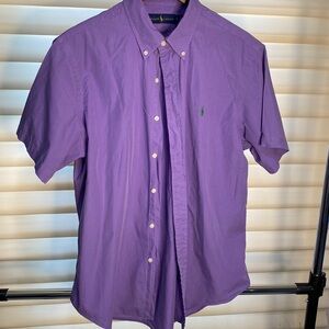 Ralph Lauren purple  men short sleeves 90% cotton 10% silk classic fit shirt L